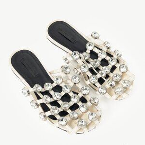 Alexander Wang Amelia White Crystal-Studded Cage Mules